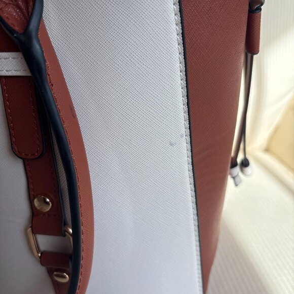 Montana West 2 Piece Handbag Set- Matching Tote Bag Purse/Satchel Cream & Brown - Picture 13 of 16